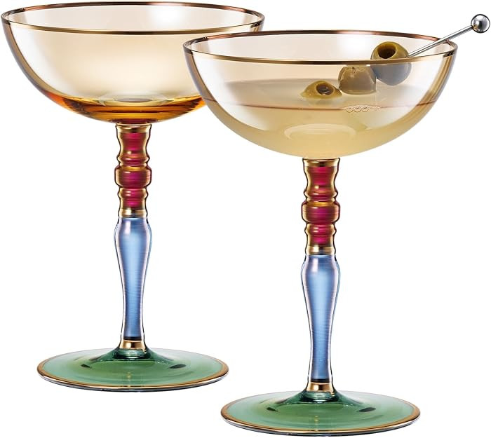 Italian Design Renaissance Amber Cocktail, Martini & Champagne Coupe Glasses (Set of 2) \u2013 7.... | Amazon (US)