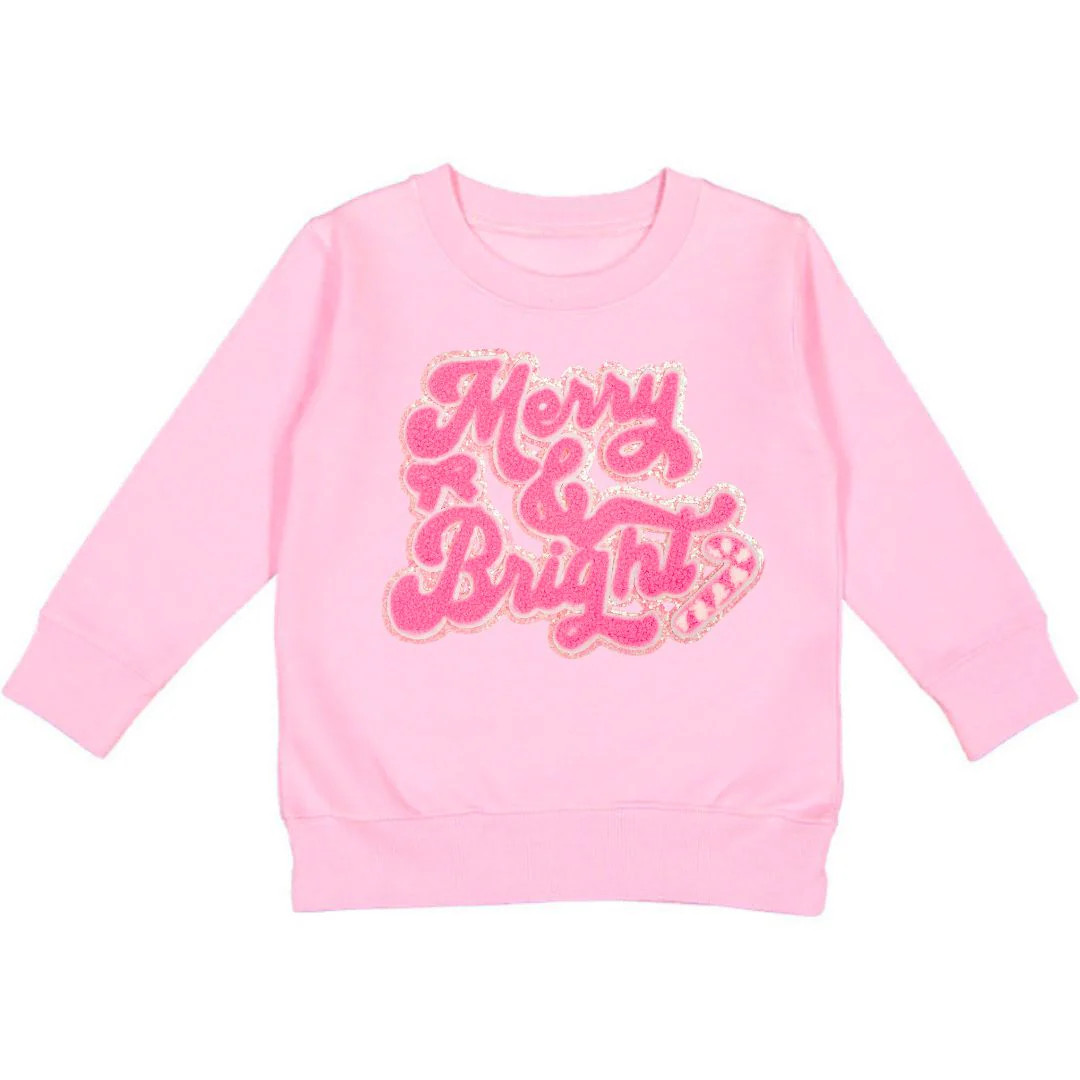 Merry and Bright Patch Christmas Sweatshirt - Pink | Sweet Wink