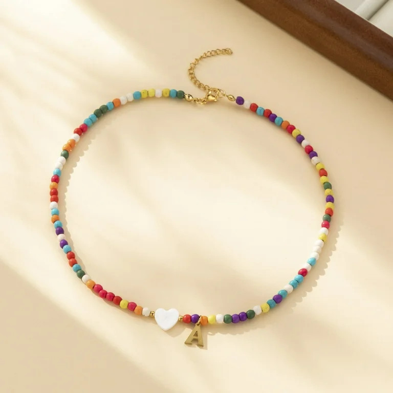 Heart Natural Shell Colorful Glass Seed Round Beaded Necklaces Pendant Necklaces 304 Stainless St... | Walmart (US)