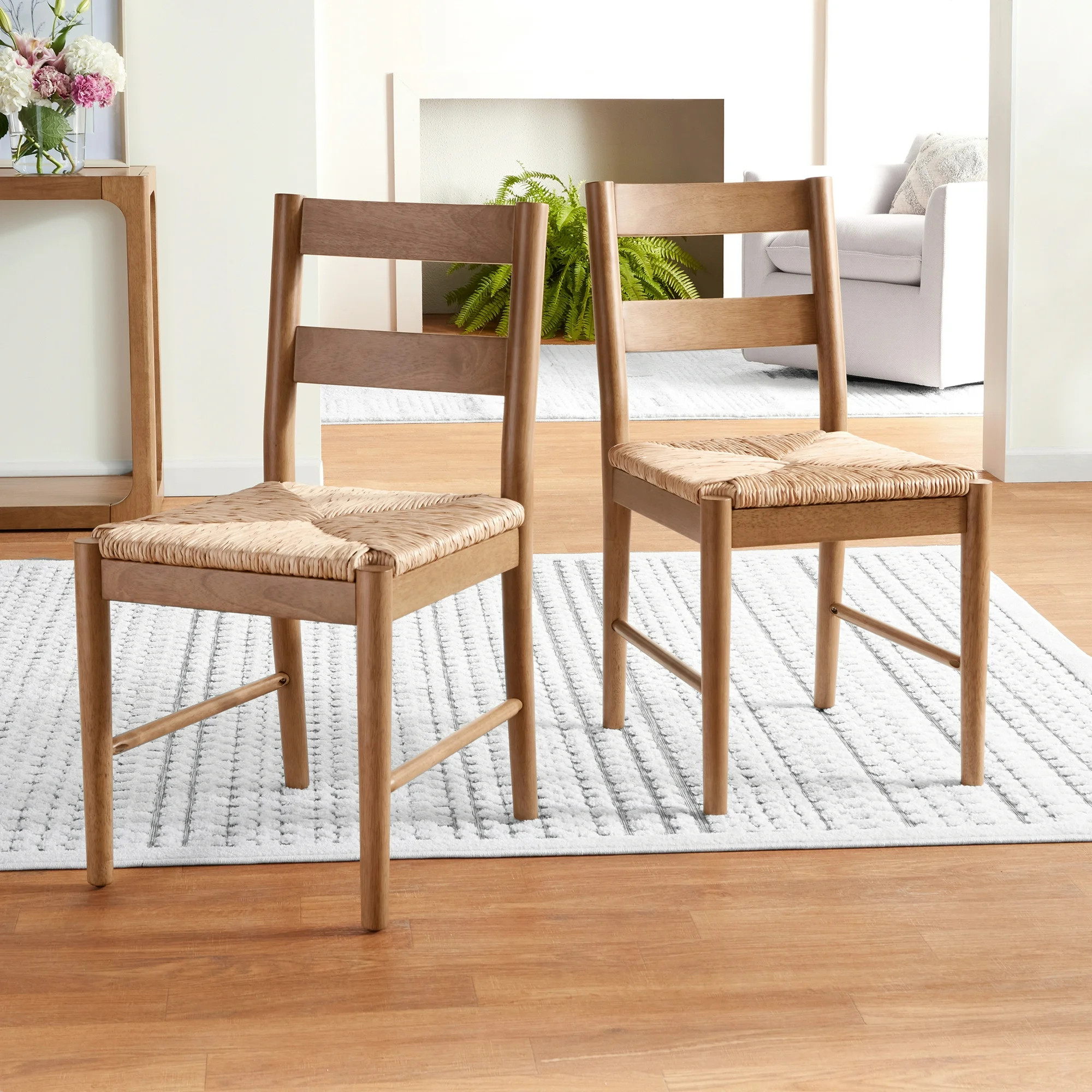 My Texas House Laurel Dining Chairs with Woven Seagrass Seat, Warm Brown, 2 Pack | Walmart (US)