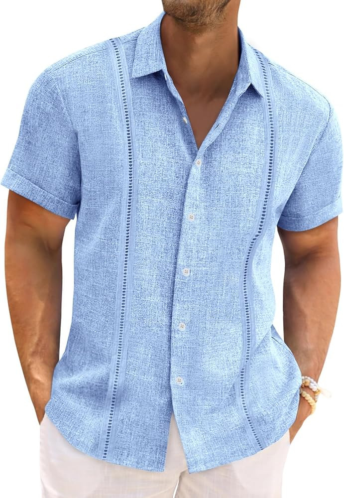 Runcati Mens Cuban Guayabera Shirts Short Sleeve Linen Casual Shirt Button Down Beach Summer Mexi... | Amazon (US)