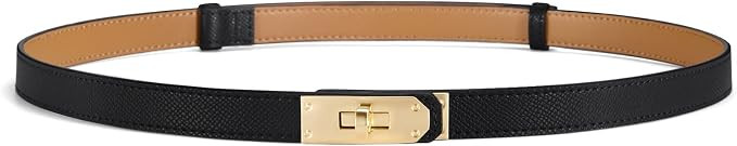 Women Skinny Leather Belt - Adjustable Dress Belt with Gold Buckle | Skinny belt women womens bel... | Amazon (US)
