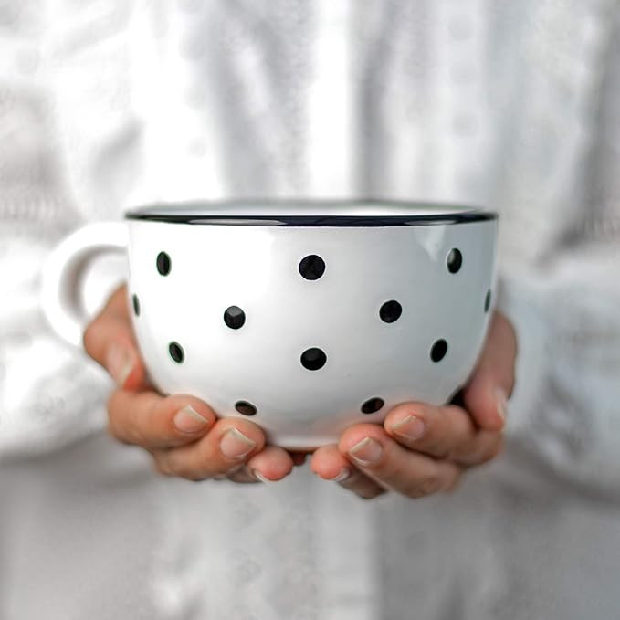 City to Cottage Handmade Ceramic Designer White And Black Polka Dot Cup, Unique Extra Large 17.5o... | Amazon (US)