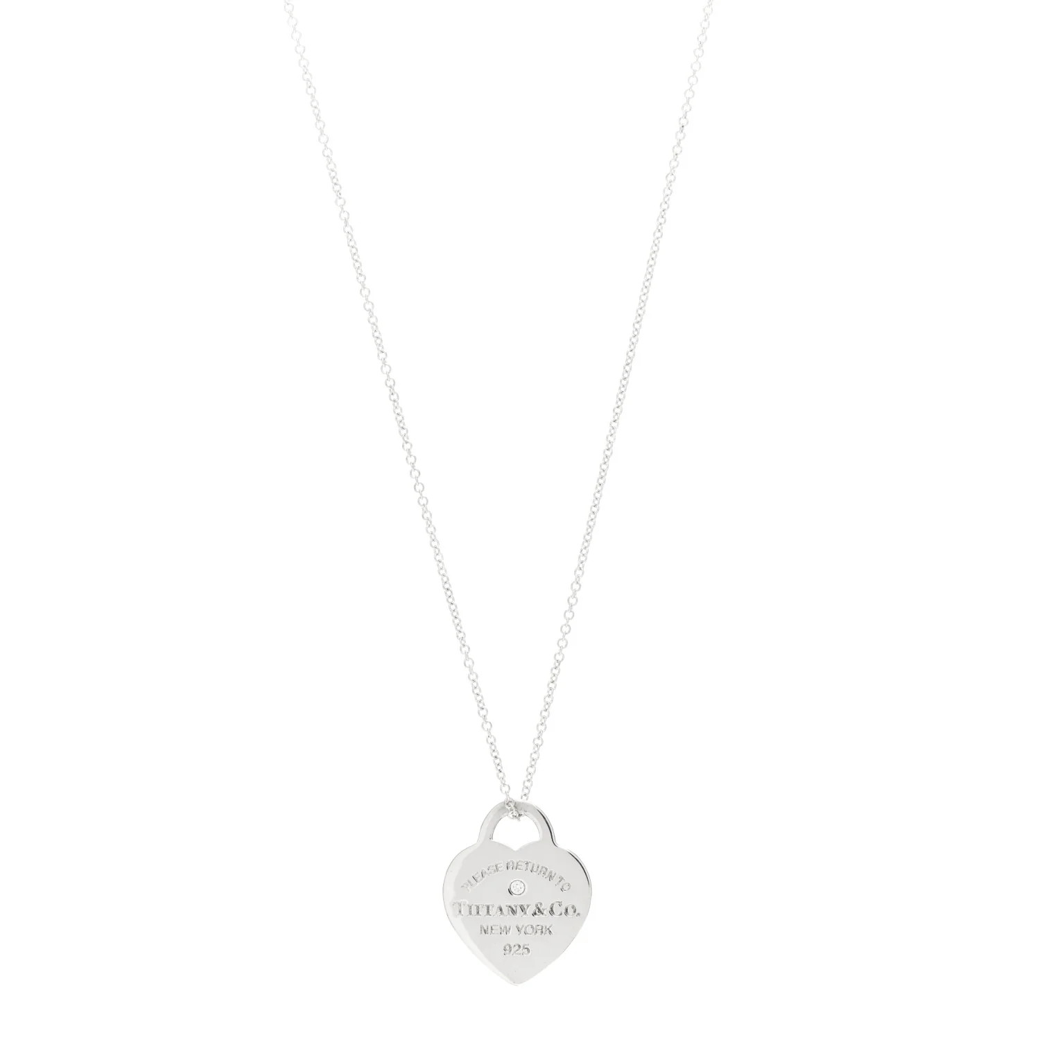 TIFFANY Sterling Silver Diamond Small Return to Tiffany Heart Pendant Necklace | FASHIONPHILE (US)