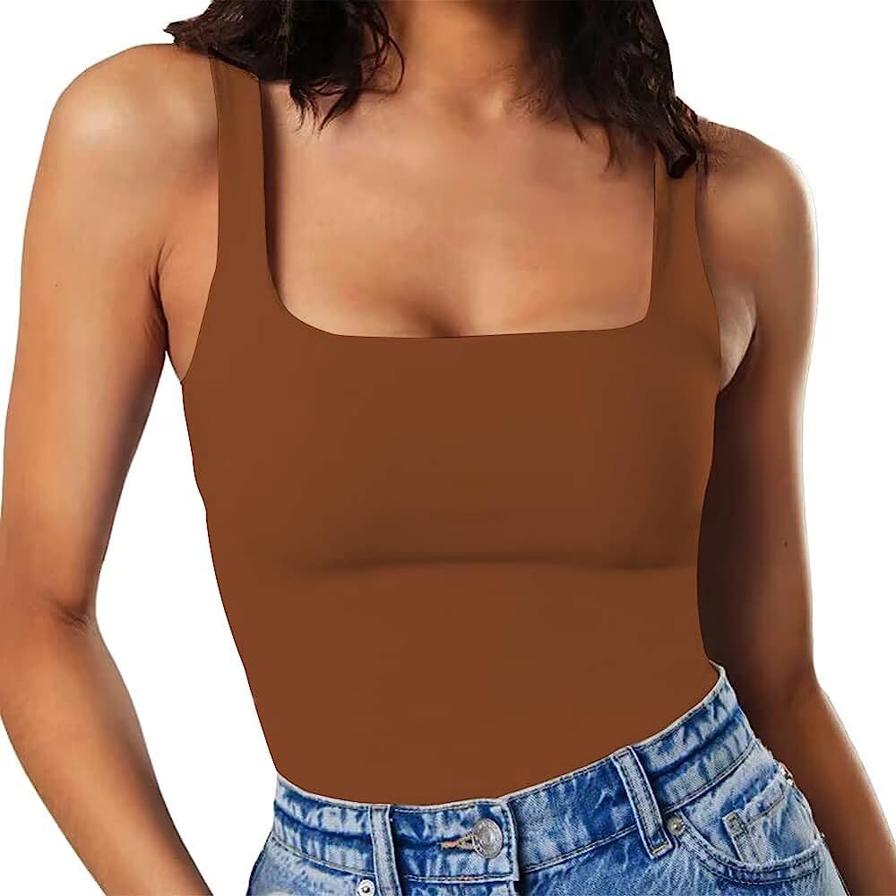 MISSJOY Women's Square Neck Sleeveless Tank Thong Bodysuits Clubwear | Amazon (US)