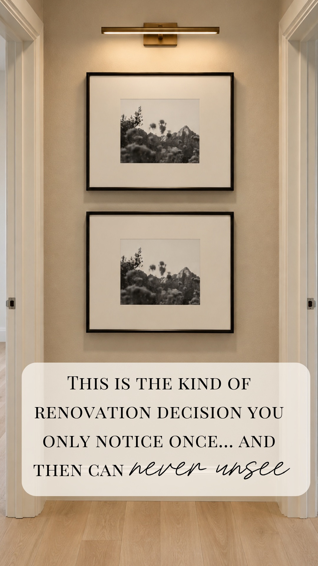 Hallway decor sources for our home renovation 🤍

Linking the matted picture frames we’re planning to hang at the end of the hallway, plus the gallery light, ceiling light fixture, and paint colors we’re using to make this space feel warmer and more finished.

The frames are currently BOGO 50% off, which makes this a great time to grab a pair for a hallway, entryway, stair landing, bedroom, or gallery wall.

Our hallway plan includes two large matted frames, a picture light above, warm neutral walls, white trim, and updated ceiling lighting to create a more intentional, custom-looking hallway design.

Paint colors:
Walls: Sherwin-Williams Accessible Beige
Trim: Benjamin Moore White Dove

#LTKSaleAlert #LTKHome