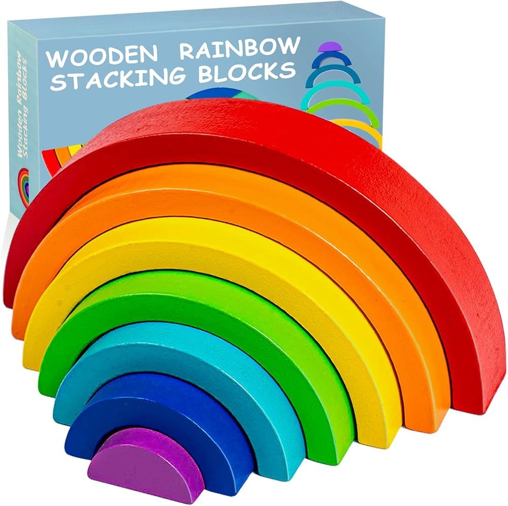 TUOWITA Wooden Rainbow Stacking Toy, Grimms Wood Stacker Game, Montessori Toys for Toddlers, Colo... | Amazon (US)
