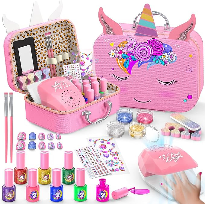 Kids Nail Polish Set for Girls, Non-Toxic Quick Dry Nail Art Salon Kit with Nail Dryer and Peelab... | Amazon (US)