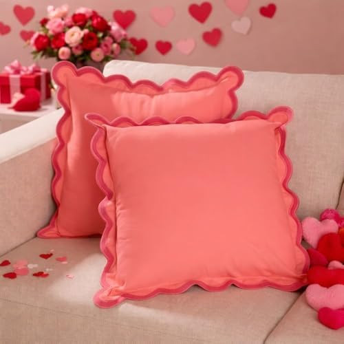 Folkulture Valentine Pillow Covers- Set of 2 (18 x 18) | Red Scalloped Throw Pillow Covers for Va... | Amazon (US)