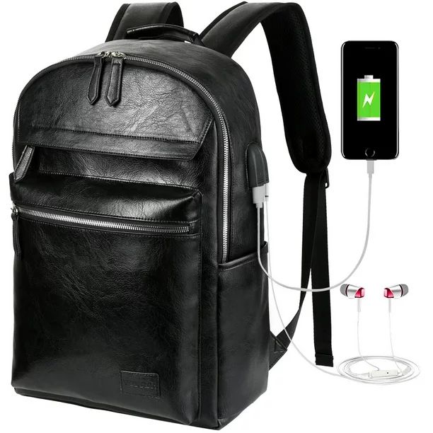 Mens Laptop Backpack, Vbiger Business Backpack College School Bookbag PU Leather Travel Backpack ... | Walmart (US)