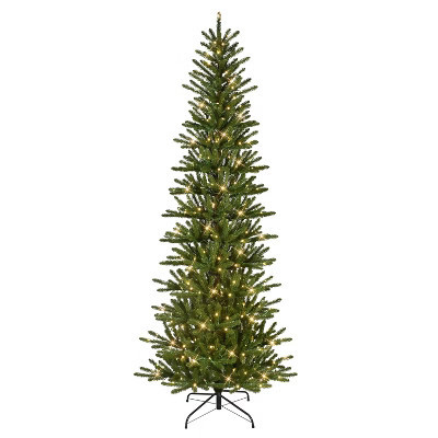 Puleo 7.5' Pre-Lit Artificial Slim Mountain View Spruce Tree | Target