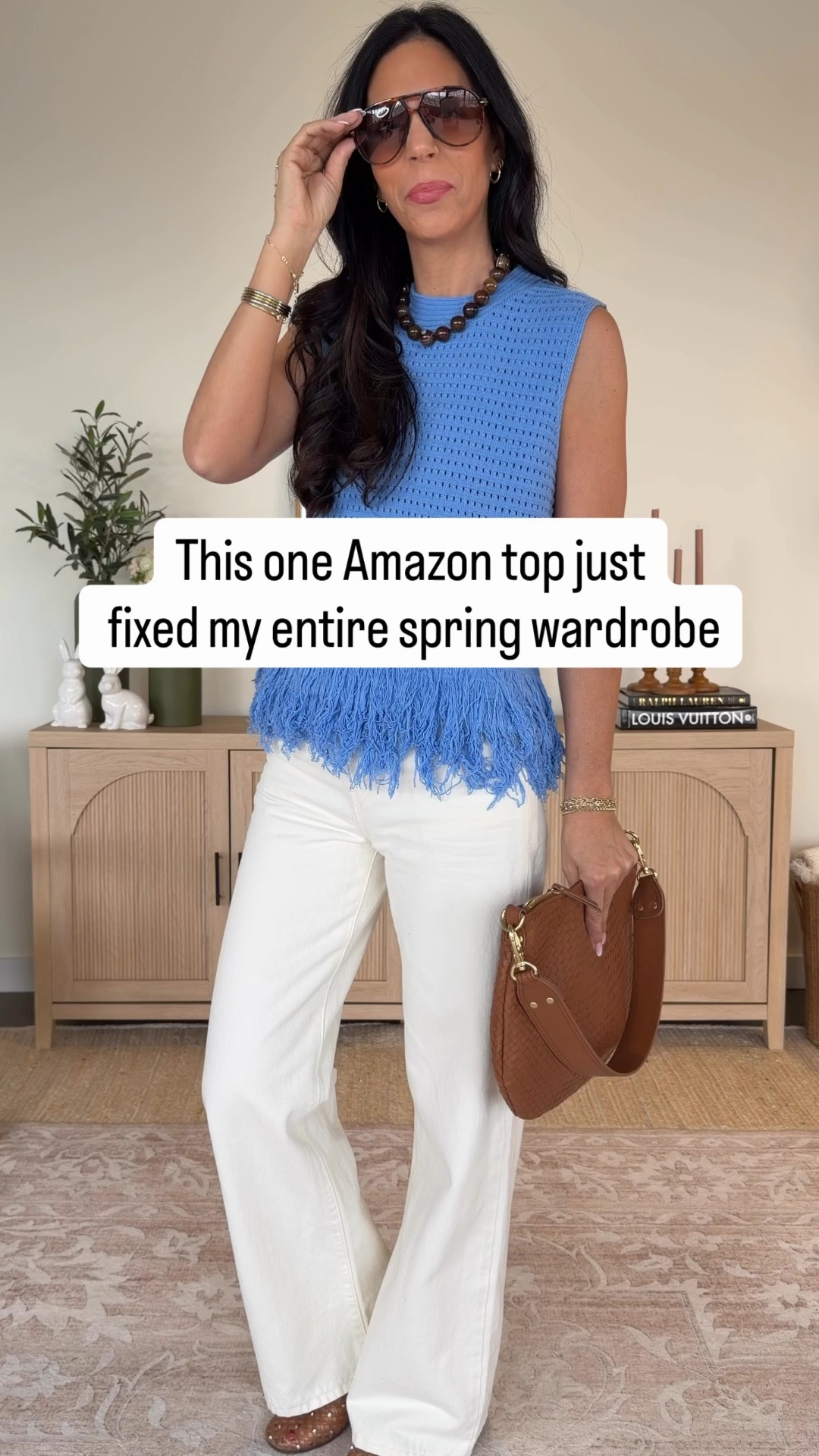 The Amazon top that needs to be in your rotation - wearing a small 
Levi white denim - 27 x 32 
Quince denim (has stretch) 27 x 32
