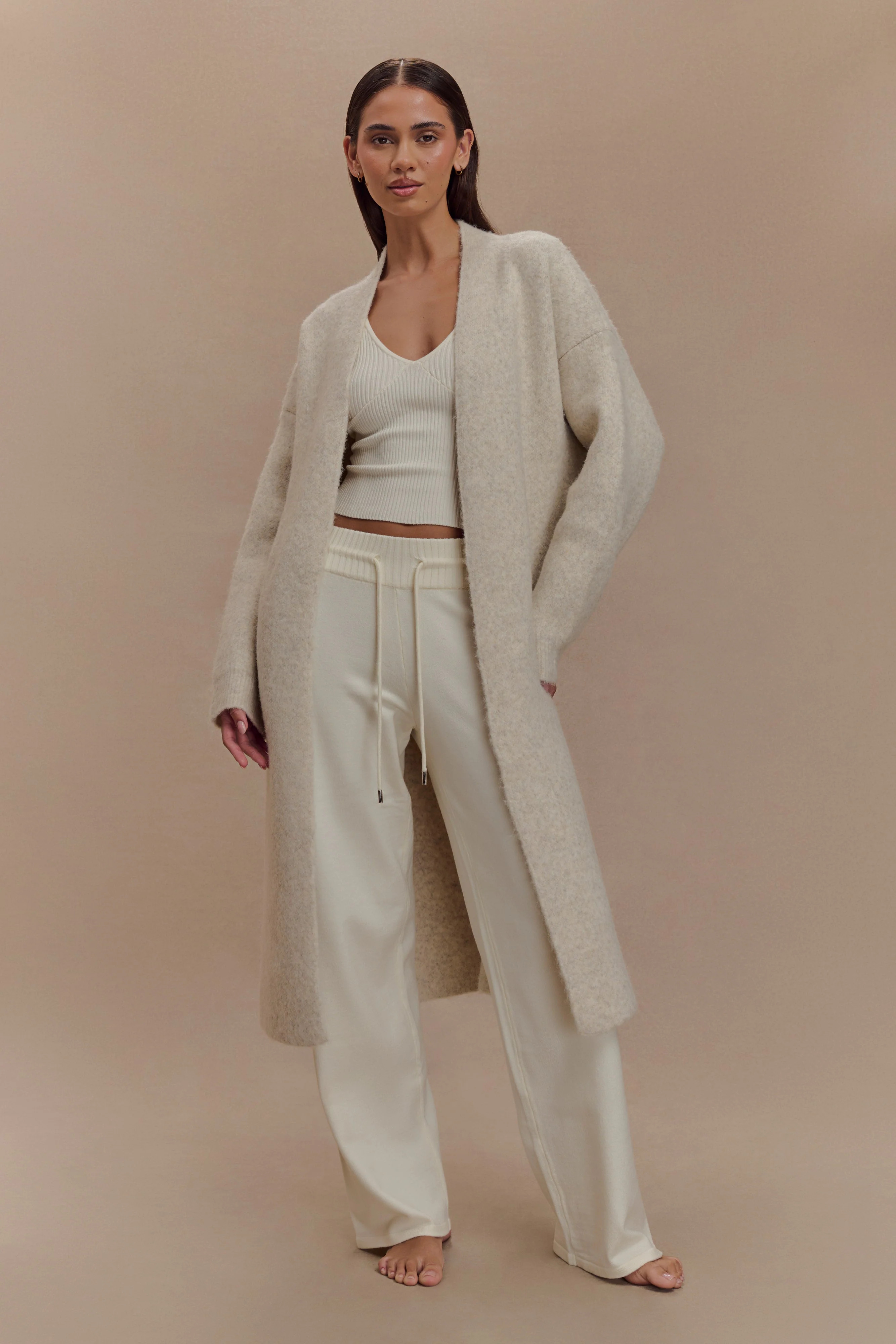 Benson Maxi Knit Cardigan - Cream Marle | MESHKI US