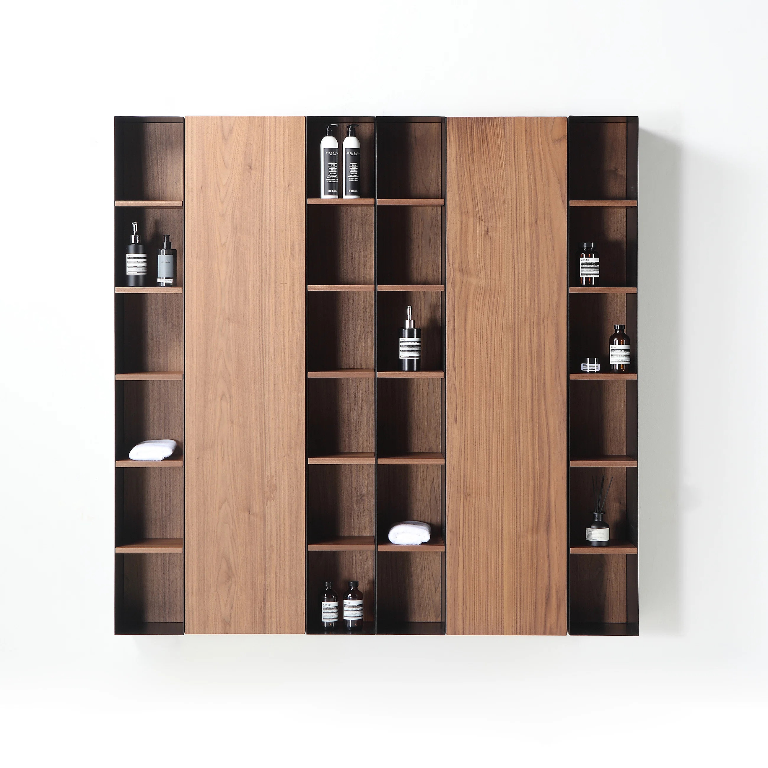 Figure Walnut Wall Mount Natural Wood veneer plywood Bathroom Side Cabinet, 22" | Wayfair North America