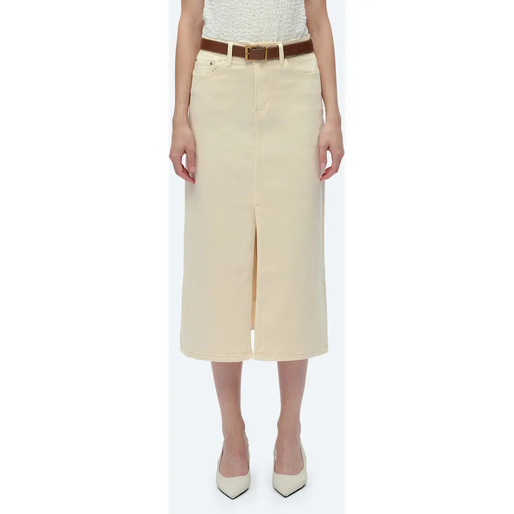 Bayeas Lila Slit Hem Denim Midi Skirt in Beige at Nordstrom, Size 27 | Nordstrom