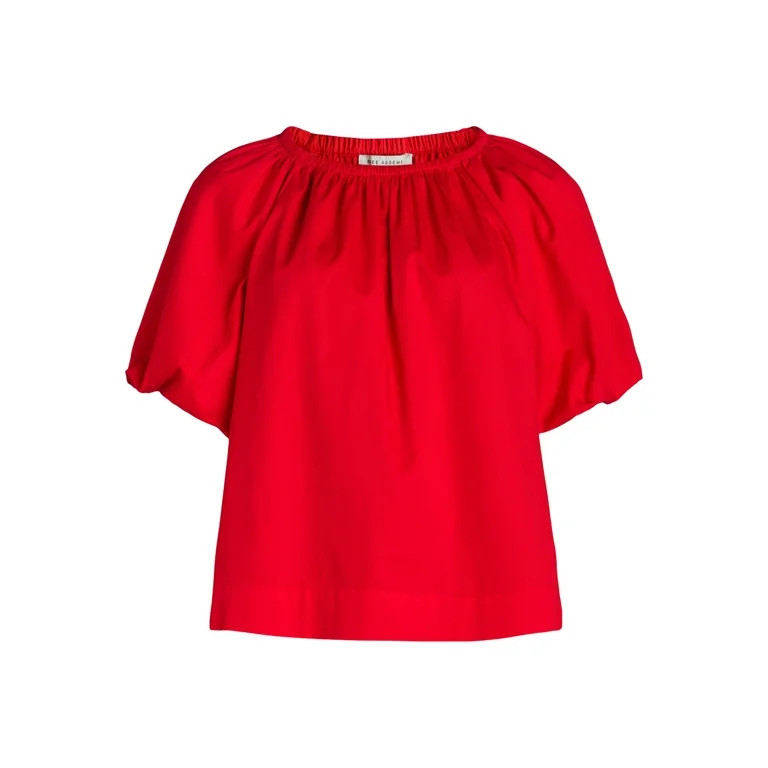 Free Assembly Women’s and Women's Plus Cotton Blouse with Short Puff Sleeves, Sizes XS-4X | Walmart (US)