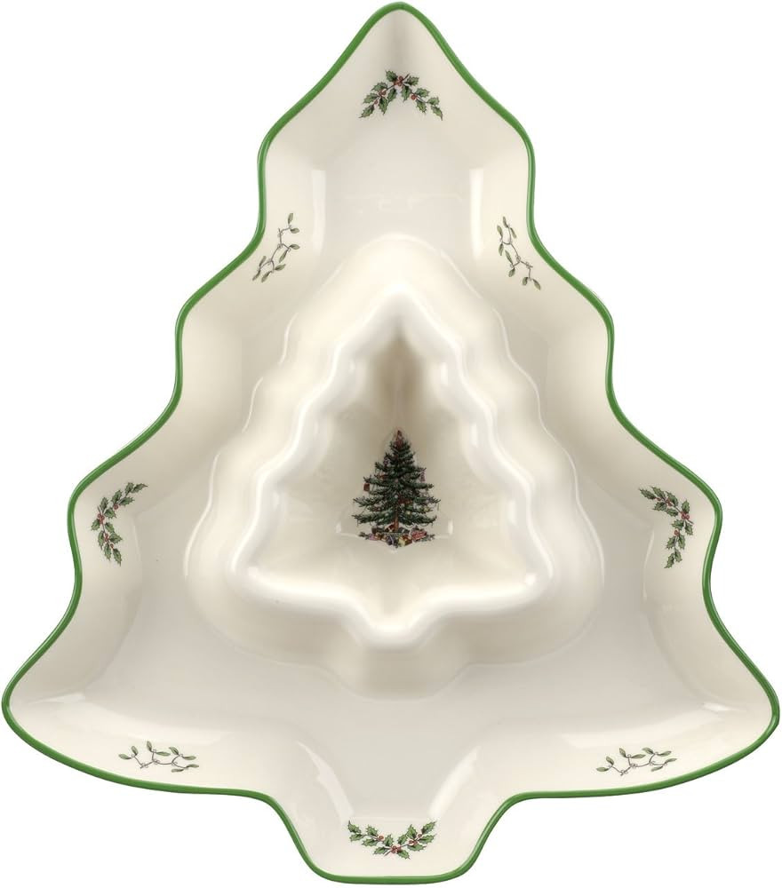 Spode Christmas Tree Chip and Dip Tree-Shaped Dish - 13-Inch Porcelain Holiday Serveware for Appe... | Amazon (US)