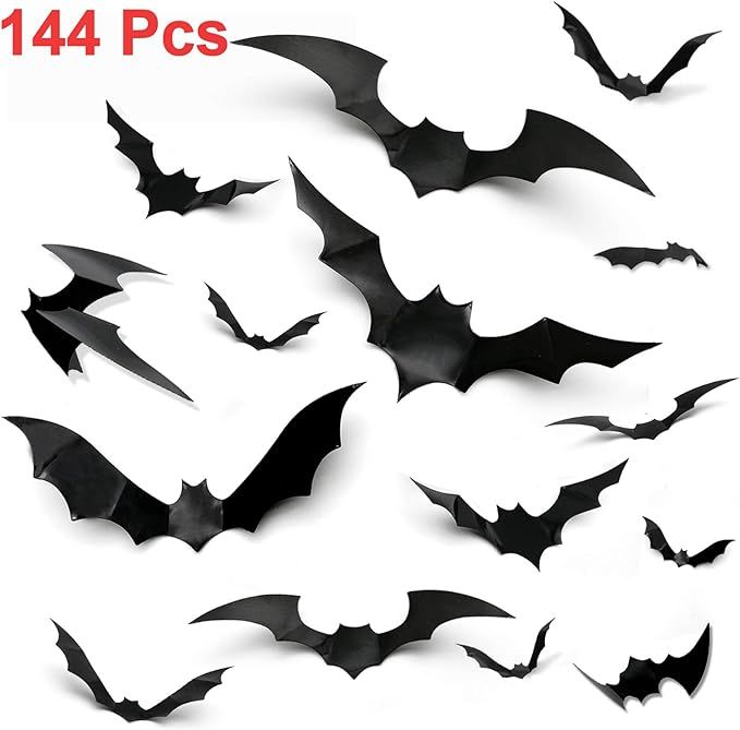 144PCS Halloween Bats Decorations 3D Scary Bats Wall Stickers for Home Window Décor Halloween Wa... | Amazon (US)
