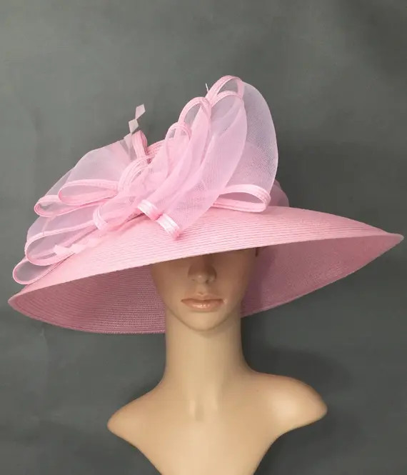 Pink Kentucky Derby Hat Valentines Derby Hat Dress Hat Wedding Hat Wide Brim Hat Tea Party Hat As... | Etsy (US)