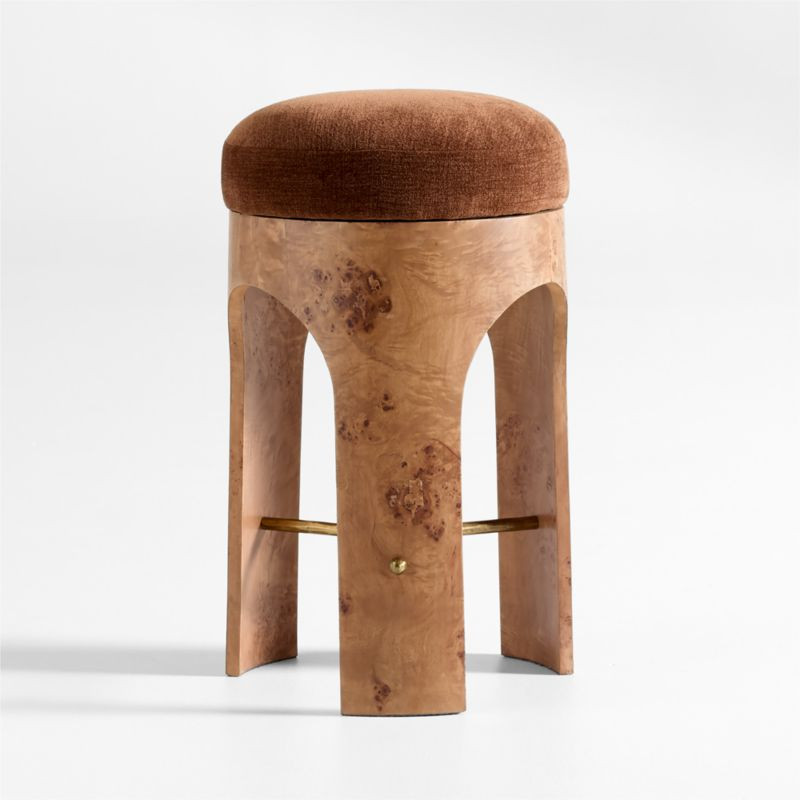 Carolina Burl Wood Swivel Counter Stool | Crate & Barrel | Crate & Barrel