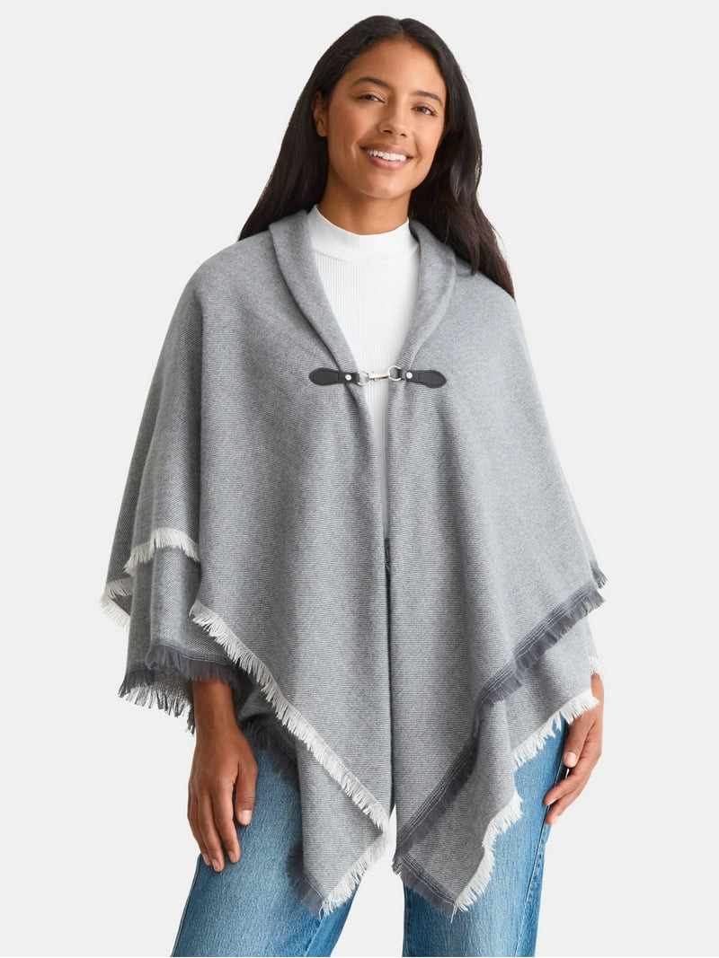 Time and Tru Women's Solid Toggle Poncho, Medium Heather Grey, Size S/M | Walmart (US)