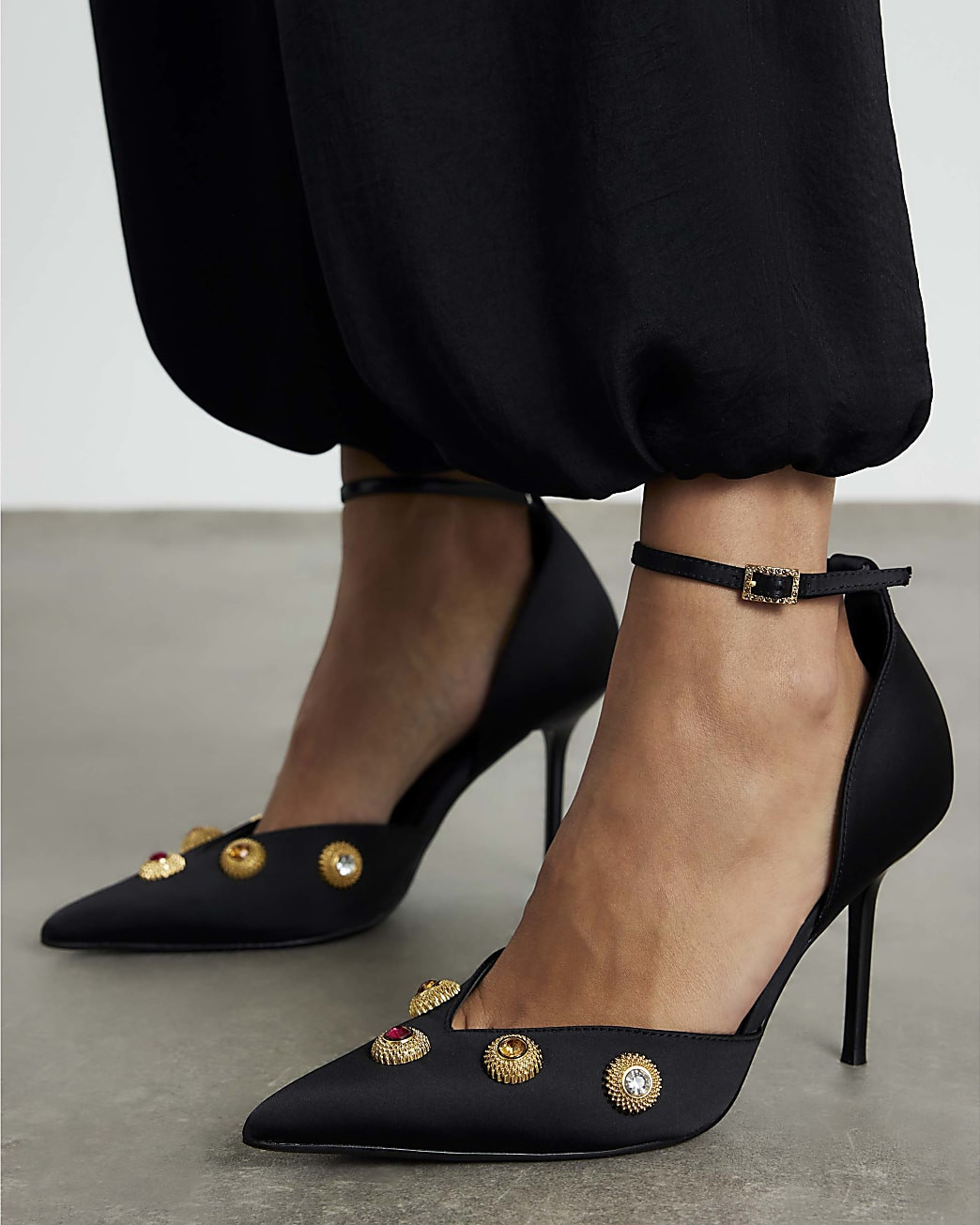 Black Jewel Heeled Court Shoes | River Island UK & IE