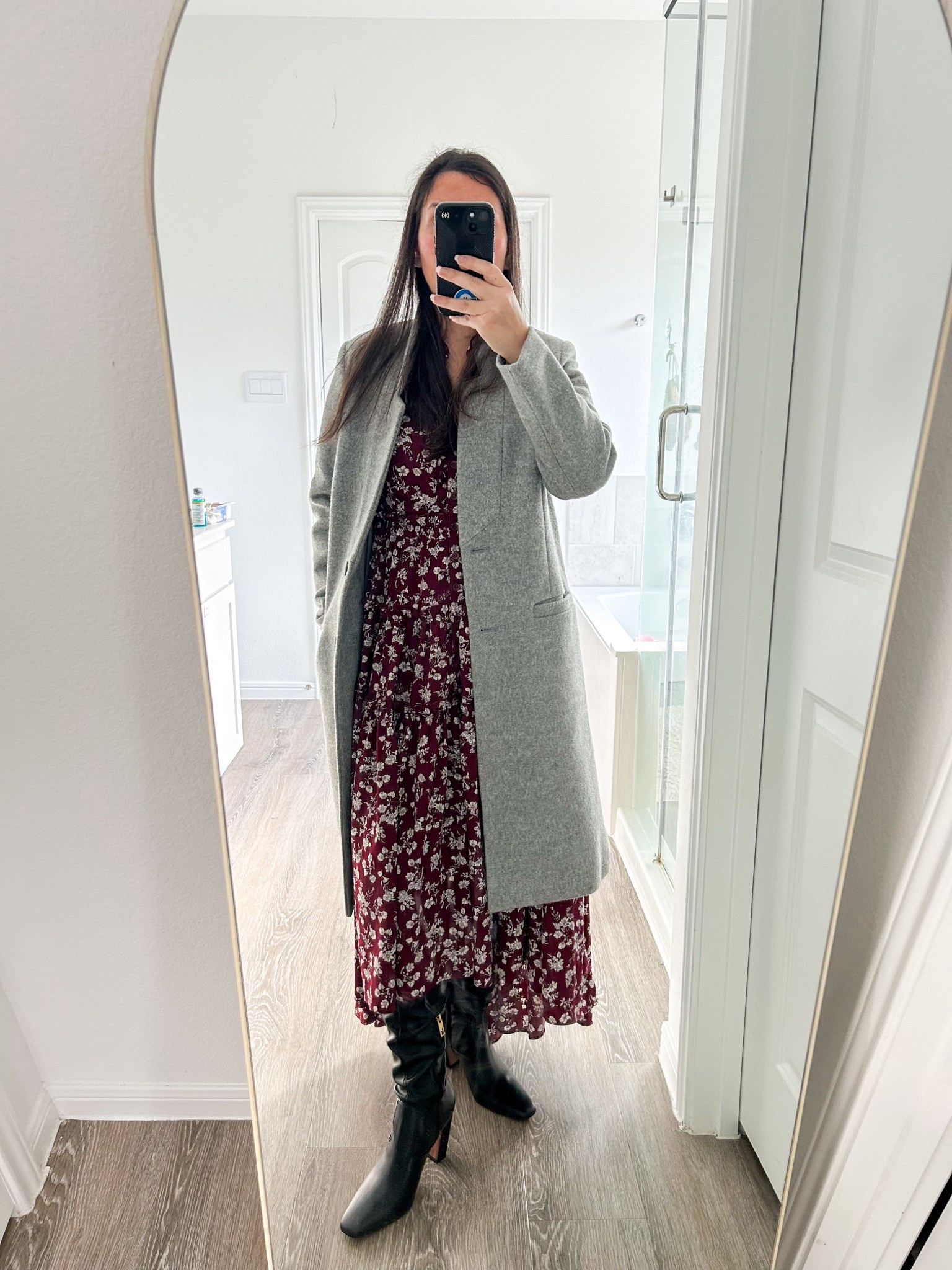This light gray long winter coat is perfect for keeping warm in Sunday dresses while still feeling formal. My new Franco Sarto black boots will be a winter staple. 

#LTKPetite #LTKootd