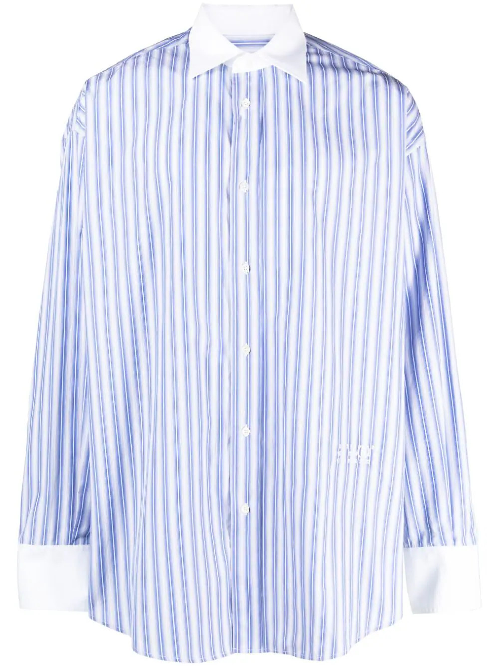 MM6 Maison Margiela logo-embroidered striped cotton shirt - Blue | Farfetch Global