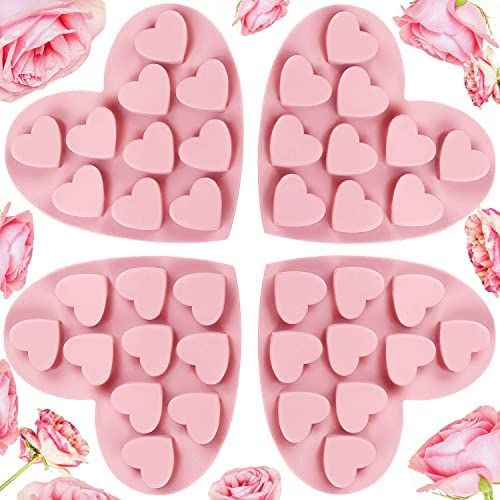 4 Pieces Heart Silicone Molds Heart Shape Molds Non Stick Chocolate Candy Molds Baking Molds for ... | Amazon (US)