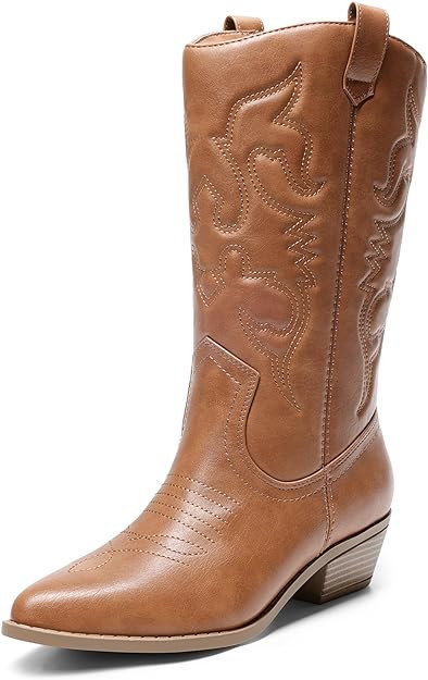 DREAM PAIRS Women's Cowboy Boots Pull On Cowgirl Boots Mid Calf Western Boots | Amazon (US)
