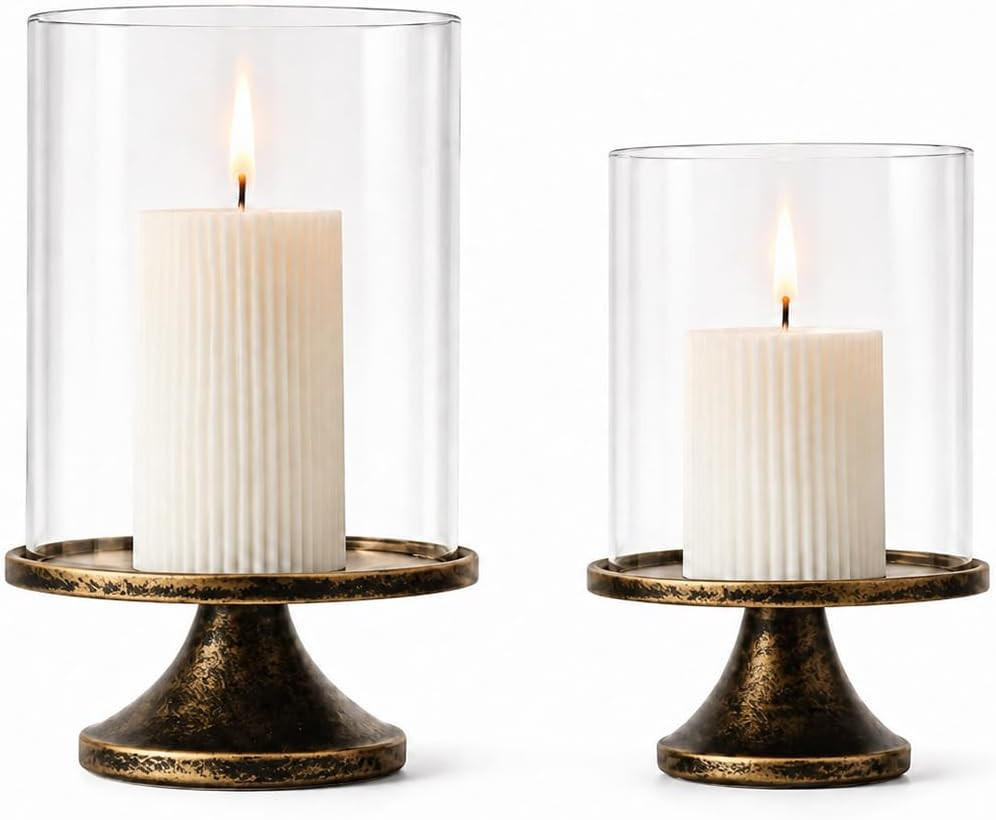Set of 2 Vintage Autumn Copper Candle Holders, Candle Sticks Holder Decor, Modern Decorative Tapered Candlestick Holders Centerpiece for Dining Table Centerpiece, Wedding, Party Decor | Amazon (US)