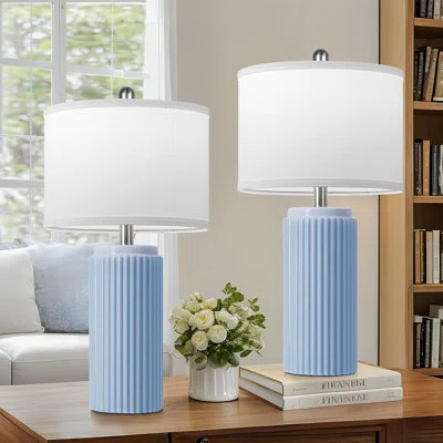 Modern Ceramic Lamps Set Of 2, Living Room Retro Side Table Lamps, Farmhouse Bedside Nightstand Lamps For Bedroom With Linen Shade, Elegant Decor Lamp | Wayfair North America