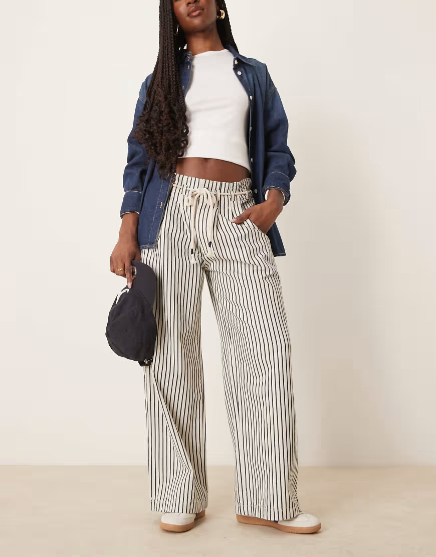 Free People dakota striped cinched waist pull-on jeans in multi | ASOS (Global)
