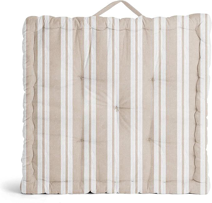 Encasa Homes Floor Pillow - Franca Beige Stripes - (16 x 16 x 3 inch) - Large Square Cushions for... | Amazon (US)