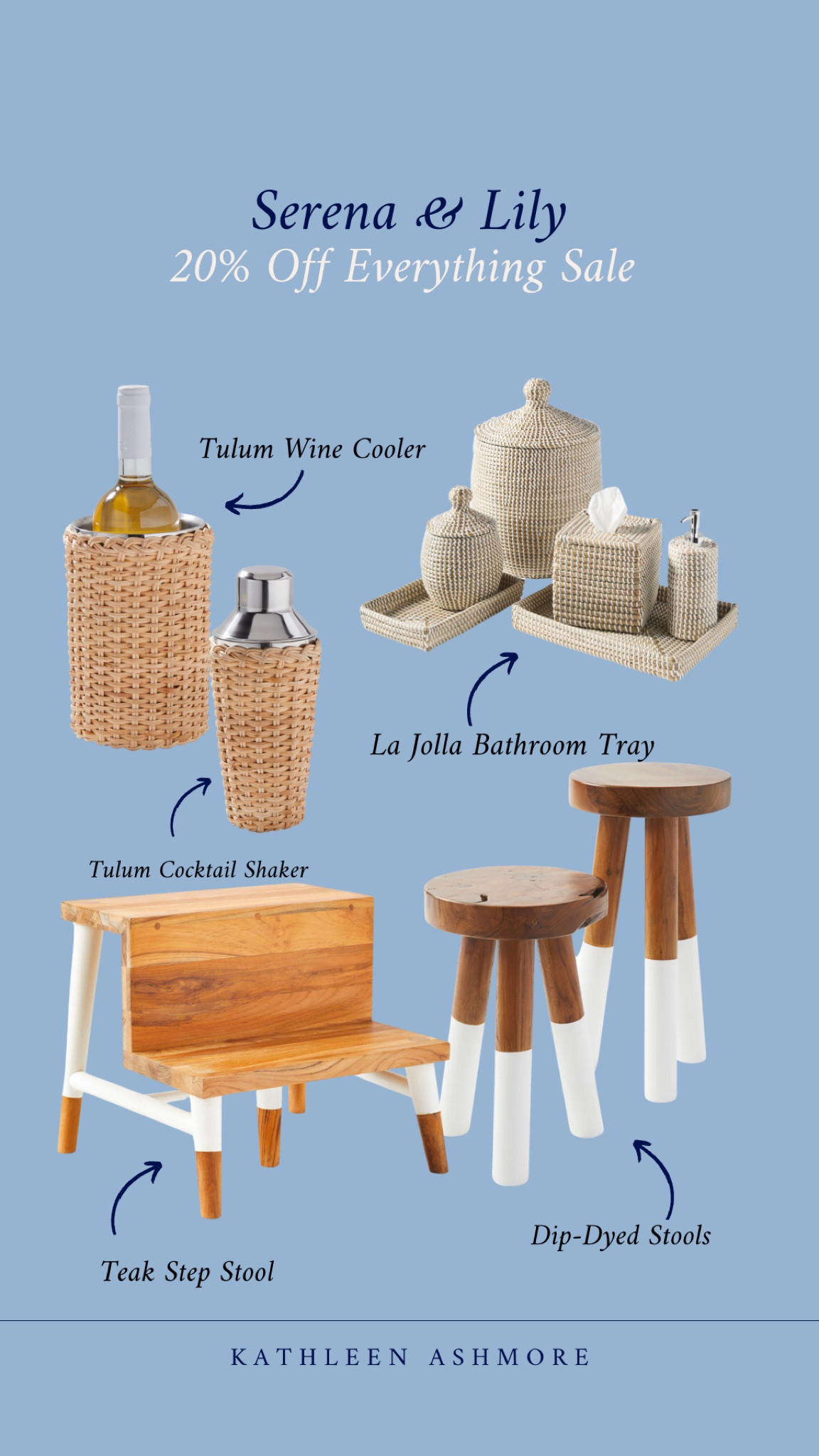 Everything is 20% off at Serena and Lily! Including sale!

A few of my favorites:
Tulum Cocktail Shaker
Tulum Wine Cooler
La Jolla Bathroom Tray
Teak Step Stool
Dip-Dyed Stools

 

#LTKhome #LTKsalealert #LTKFind