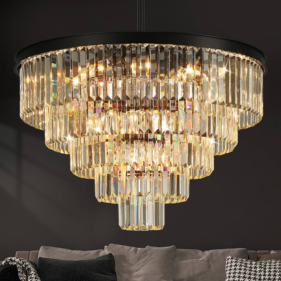 Crystal Chandeliers for Dining Room Lights Fixture Over Table, 20 Lights Black Modern Chandeliers... | Amazon (CA)