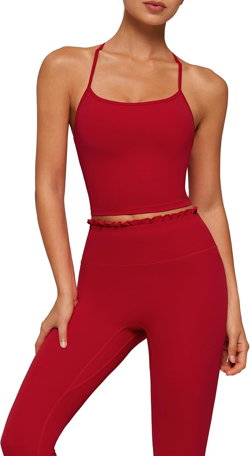 SUUKSESS Ruffle-Trim Workout Sets for Women Y-Back Pilates Tops Gym Set | Amazon (US)