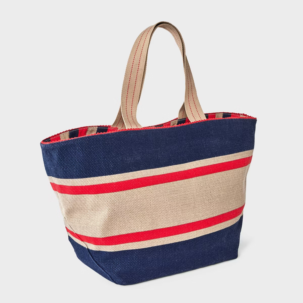 Striped Reversible Canvas Tote Handbag - Universal Thread™ Navy Blue/Red | Target