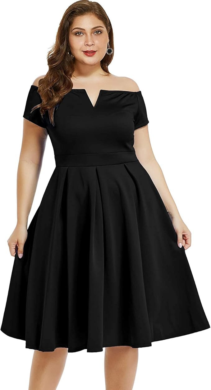 Amazon.com: LALAGEN Women's Plus Size Vintage 1950s Party Cocktail Wedding Swing Midi Dress : Clo... | Amazon (US)