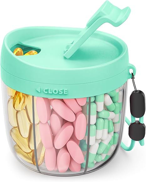 Cute Pill Dispenser with 7 Large Compartments, Portable Pill Bottle Organizer with Wide Opening f... | Amazon (US)