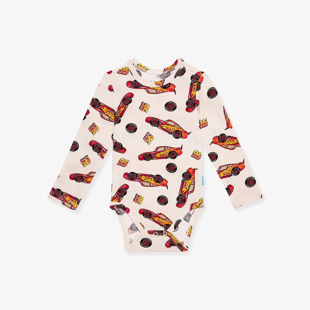 Cars Yellow Long Sleeve Baby Bodysuit | Disney Lightning McQueen | Posh Peanut