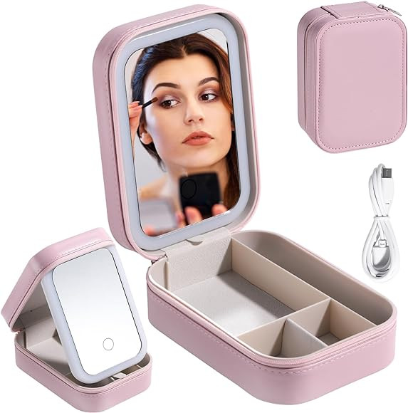 BS-MALL Travel Cosmetic Mirror Case LED Makeup Mirror Storage Case for Eyelash Station Makeup Bru... | Amazon (US)