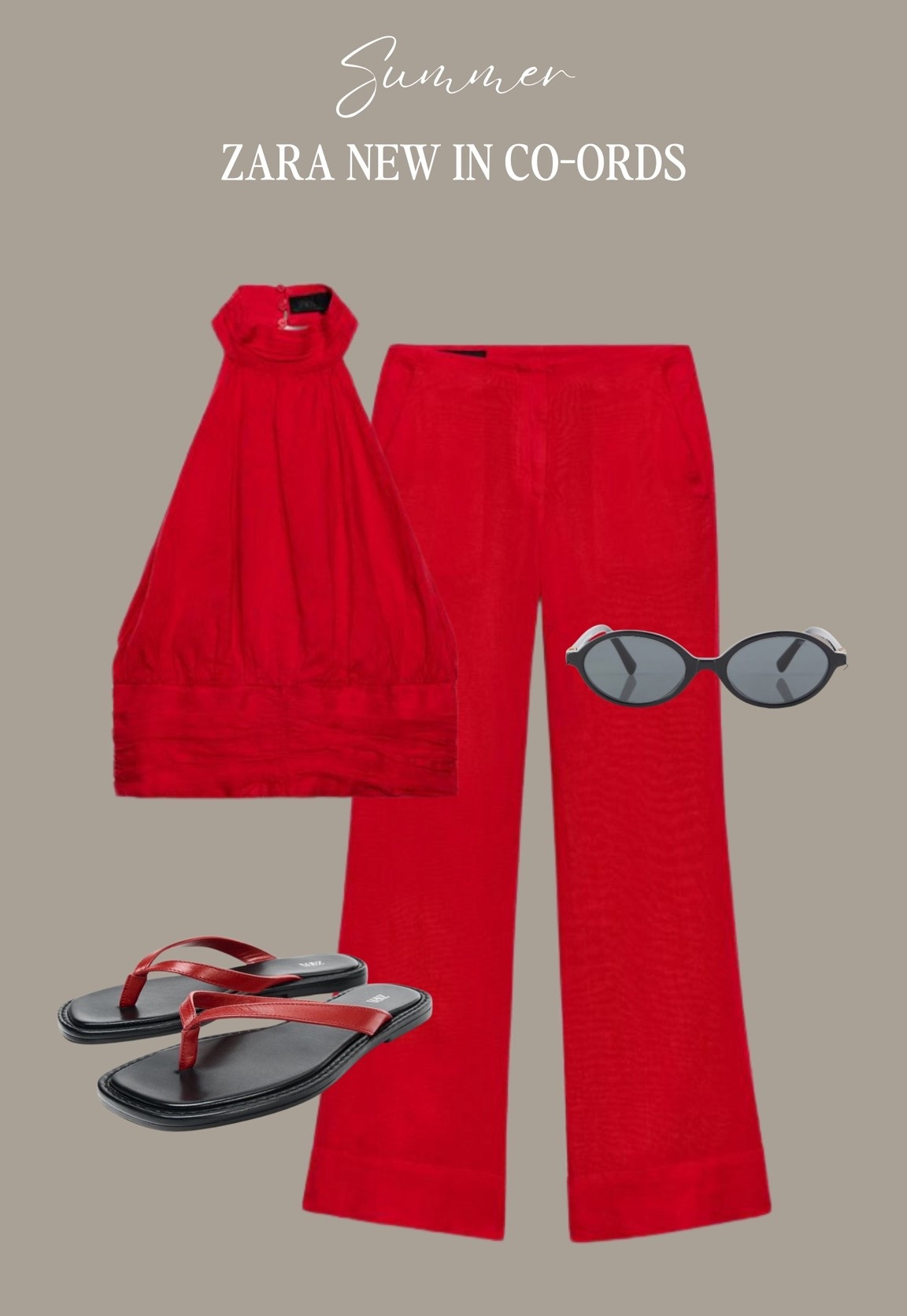 Zara New In Co-Ords

Red Co-Ord Set, Red Halterneck Top, Red Wide Leg Trousers, Statement Summer Co-Ord, Bright Red Holiday Outfit, Oval Sunglasses, Red Flip Flops, Bold Resort Wear, Summer Evening Look, Vacation Outfit Inspo, Zara Summer Edit.

#LTKsummer