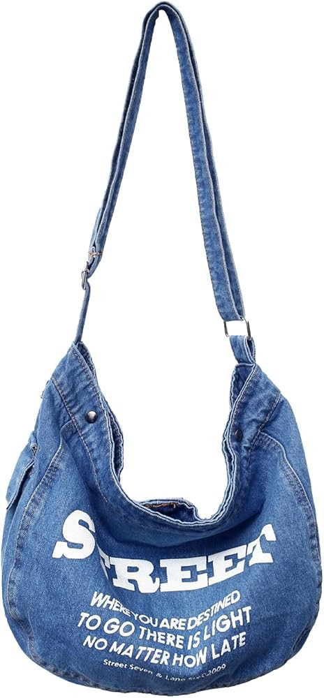 KlaOYer Denim Bag Casual Tote Bag Canvas Messenger Bag Street Hobo bag Lightweight Crossbody for ... | Amazon (US)