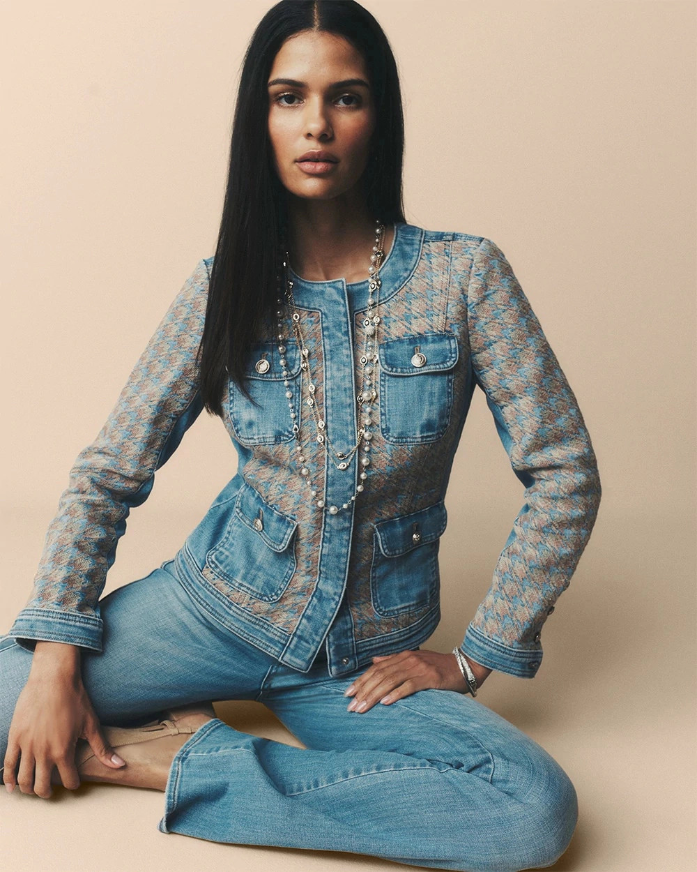 Women's Denim + Tweed Jacket in Radiance Original size 00 | White House Black Market | White House Black Market