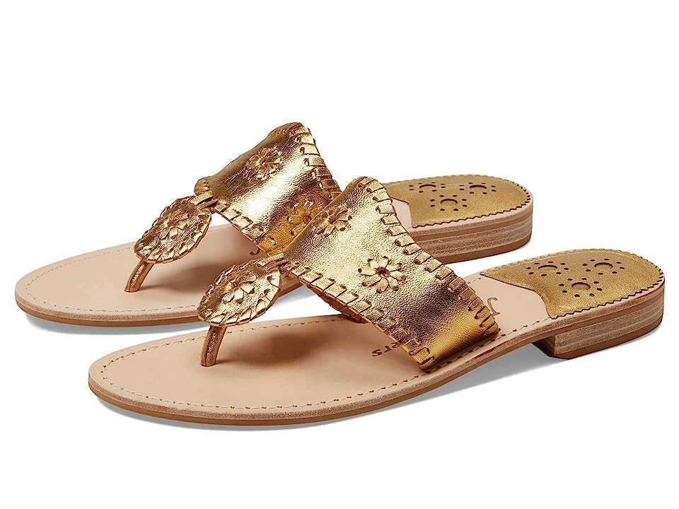 Jack Rogers Jacks Flat Sandal Women's Sandals Gold/Gold : 9.5 M, Leather | Zappos