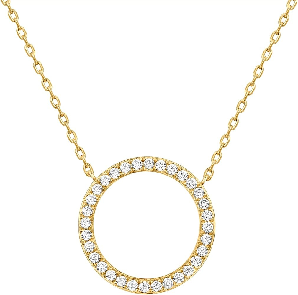 PAVOI 14K Gold Plated Circle CZ Solitaire Necklace | Elegant Bezel Pendant | Dainty Cubic Zirconi... | Amazon (US)