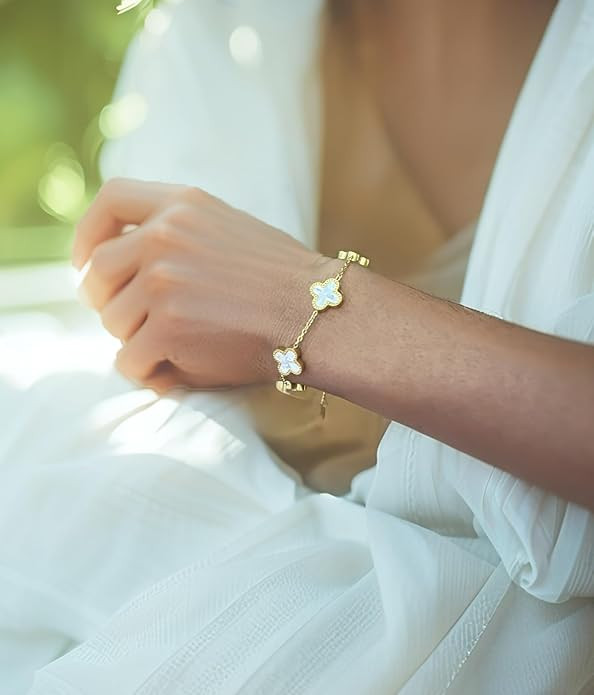 18K Gold Plated Clover Lucky Bracelet for Women White/Pink/Gold/Green Bracelets Cute Bracelets Je... | Amazon (US)