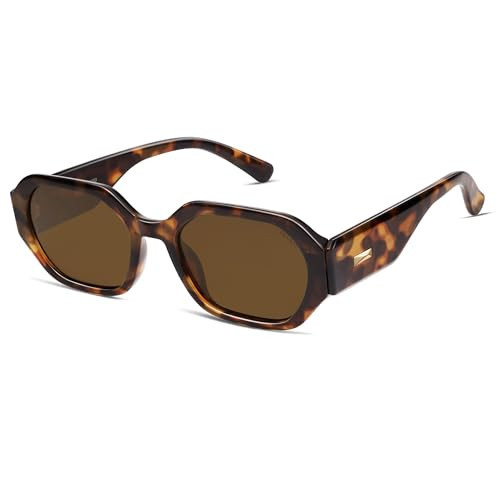 SOJOS Polarized Sunglasses For Women Retro Rectangle Womens Sun Glasses Trendy Narrow Square 90s Shades SJ2232 Leopard Brown Lens | Amazon (US)