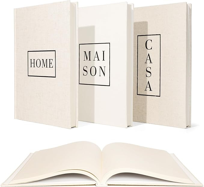 Linen Neutral Coffee Table Books Set of 3,Fashion Designer Hardcover Blank Book Stack, Modern Dec... | Amazon (US)